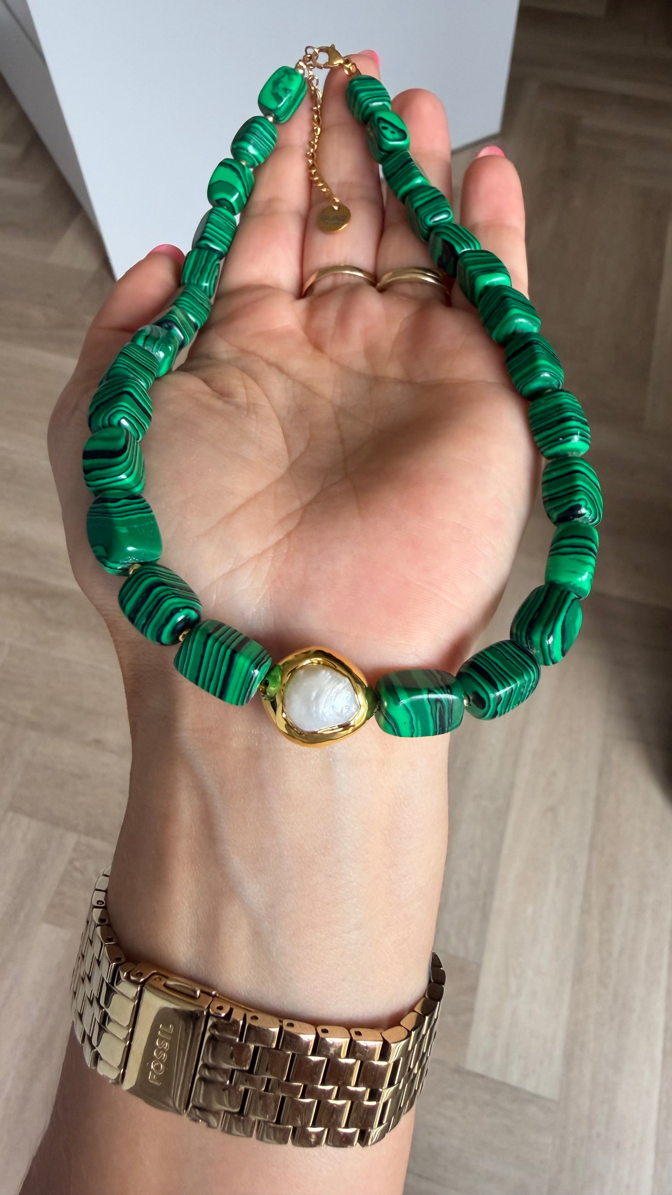 Luna Pearl Necklace - Malachite