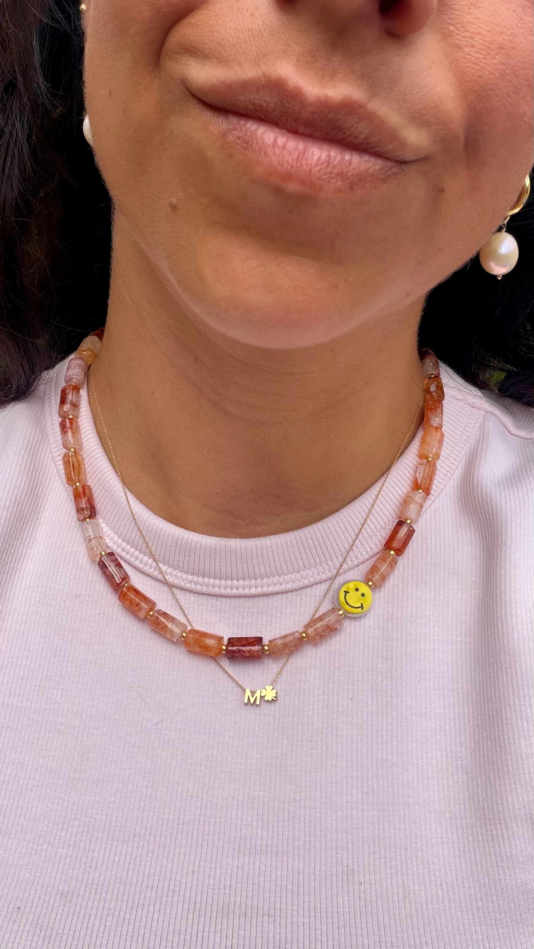 Smiley Necklace - Red Quartz