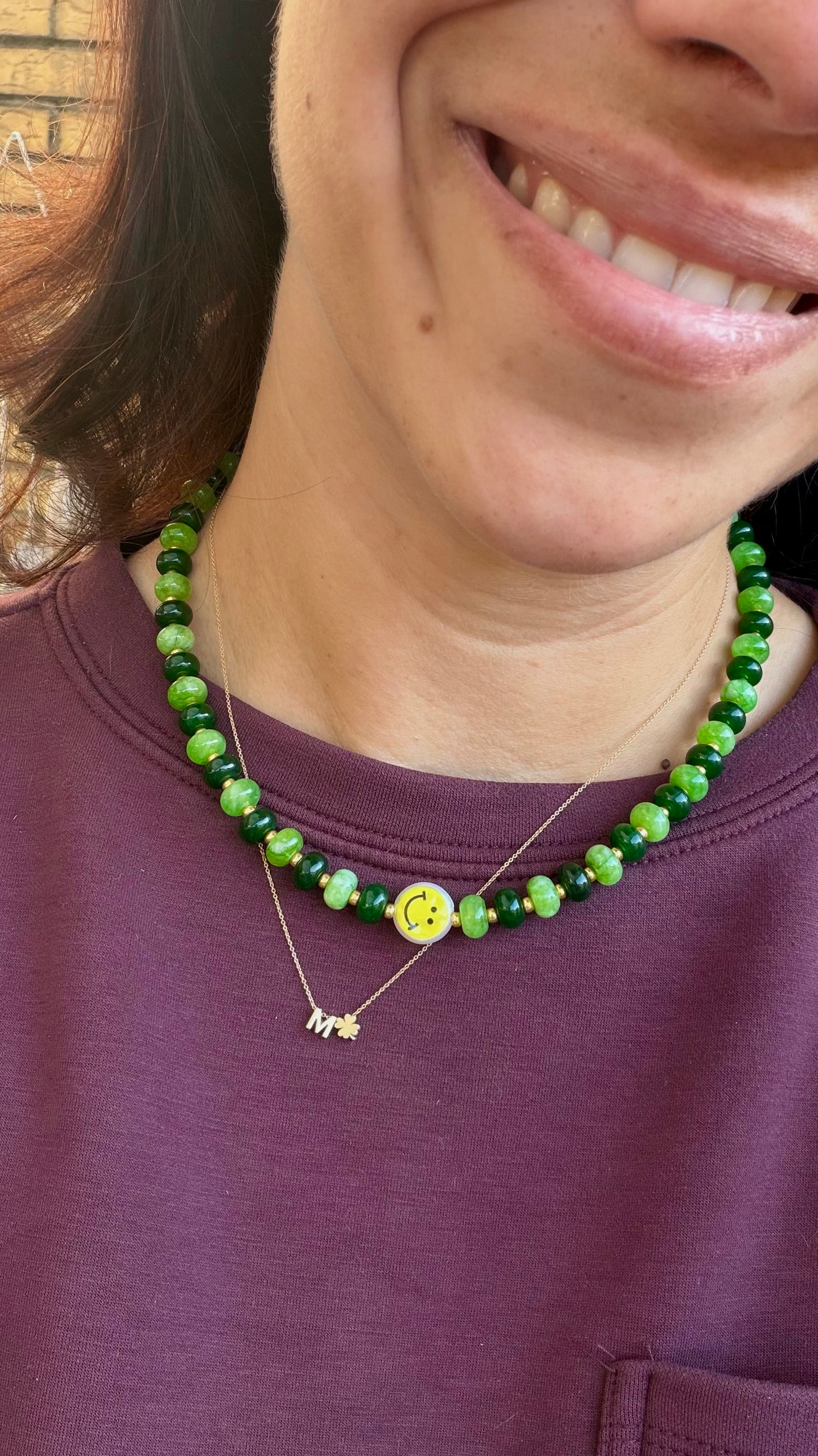 Smiley Necklace - Two Tone Green