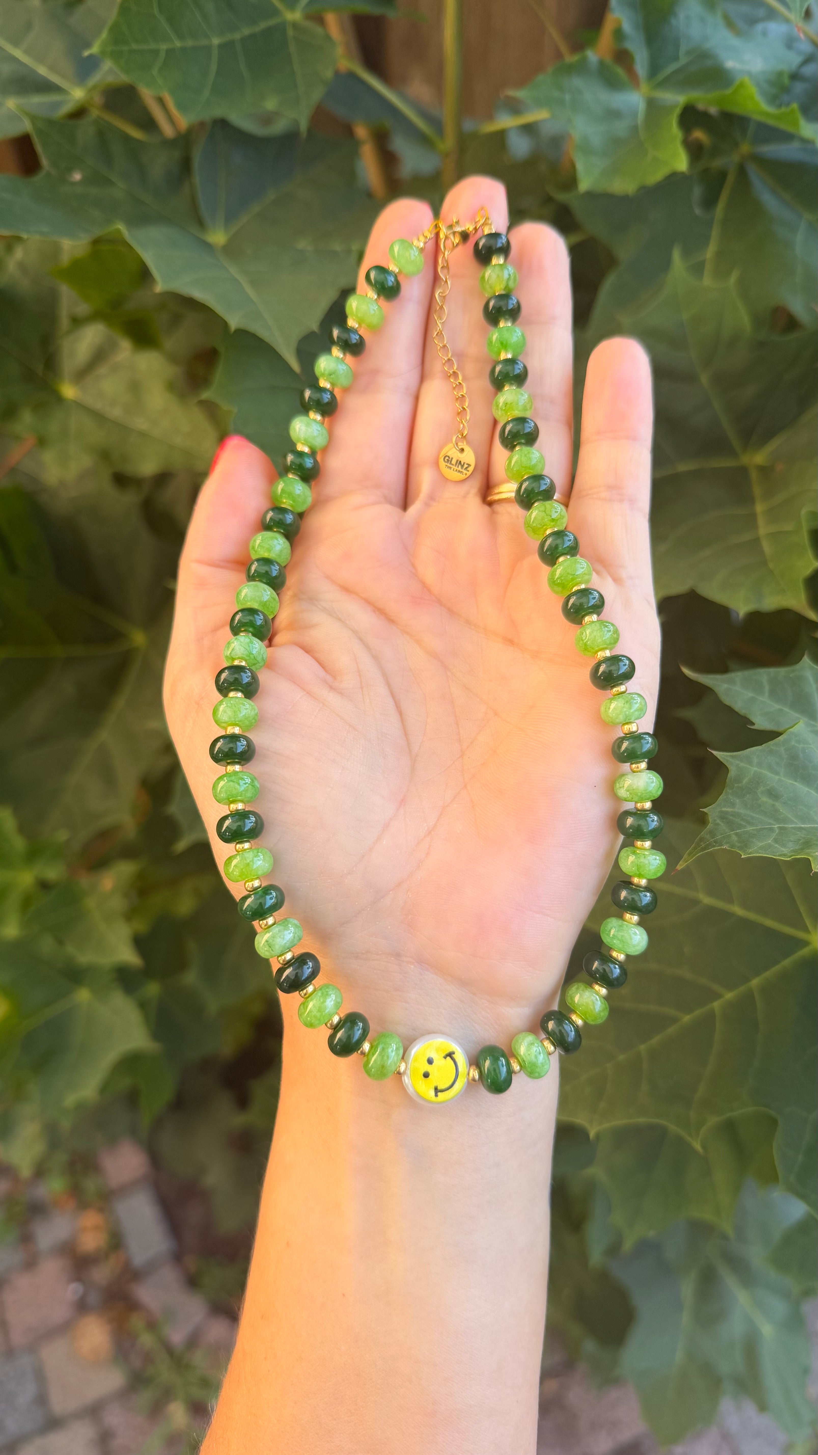 Smiley Necklace - Two Tone Green