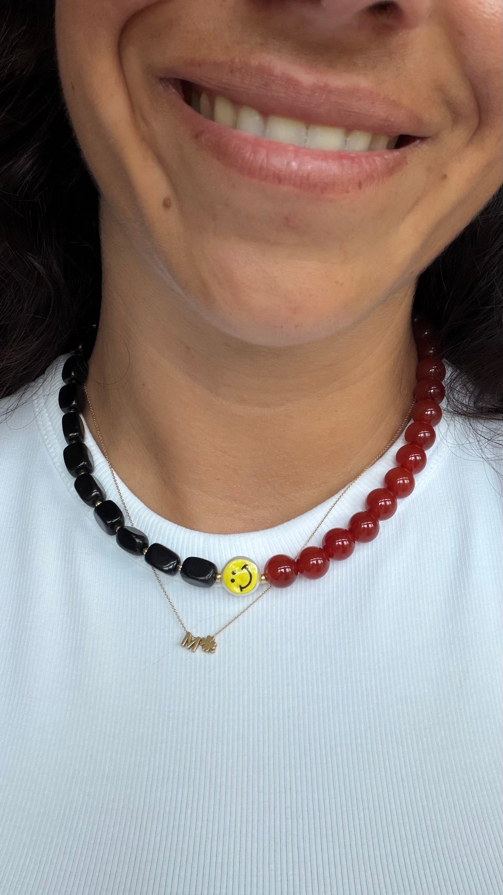 Smiley Necklace - Obsidian & Carnelian