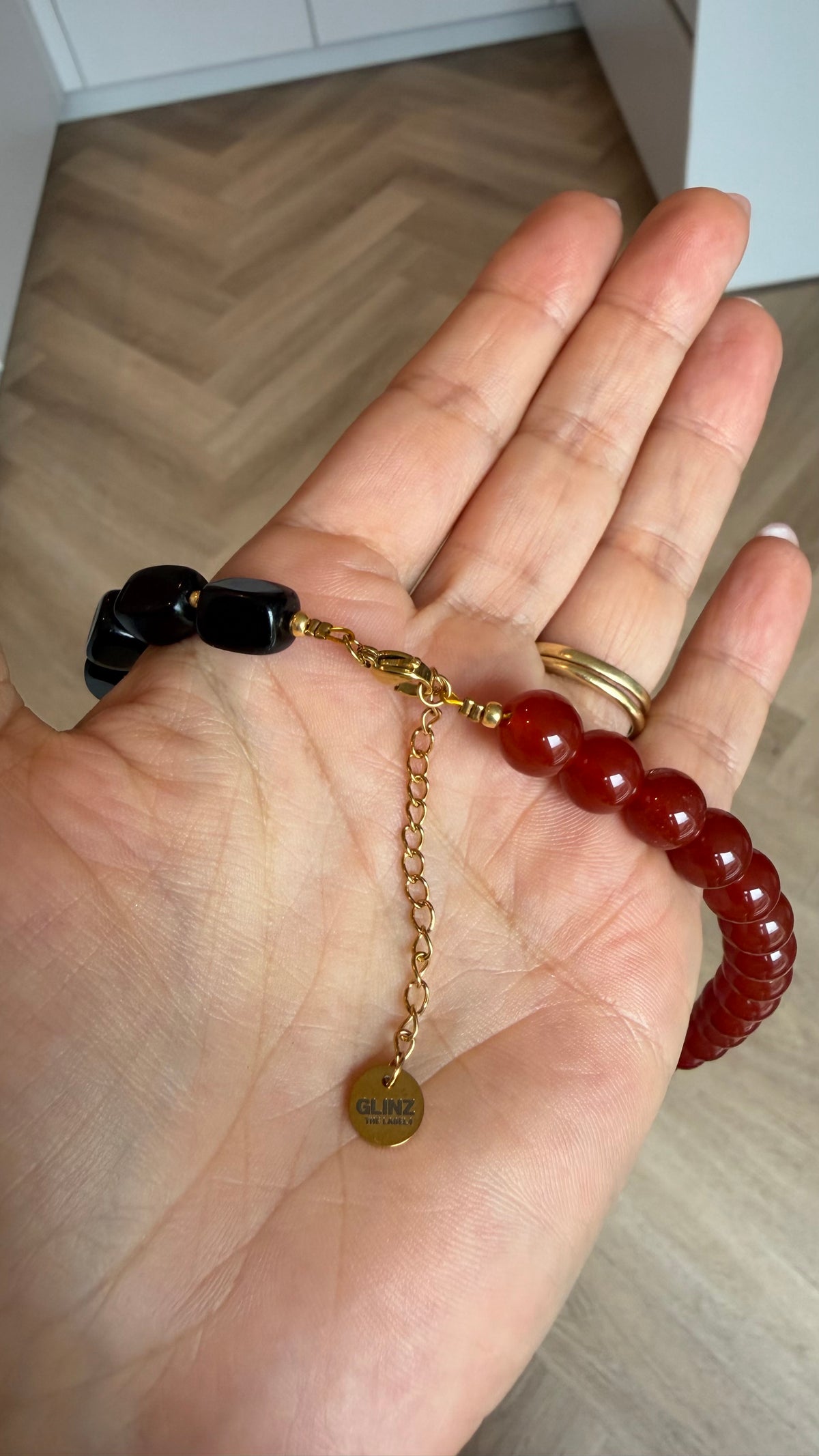 Smiley Necklace - Obsidian & Carnelian