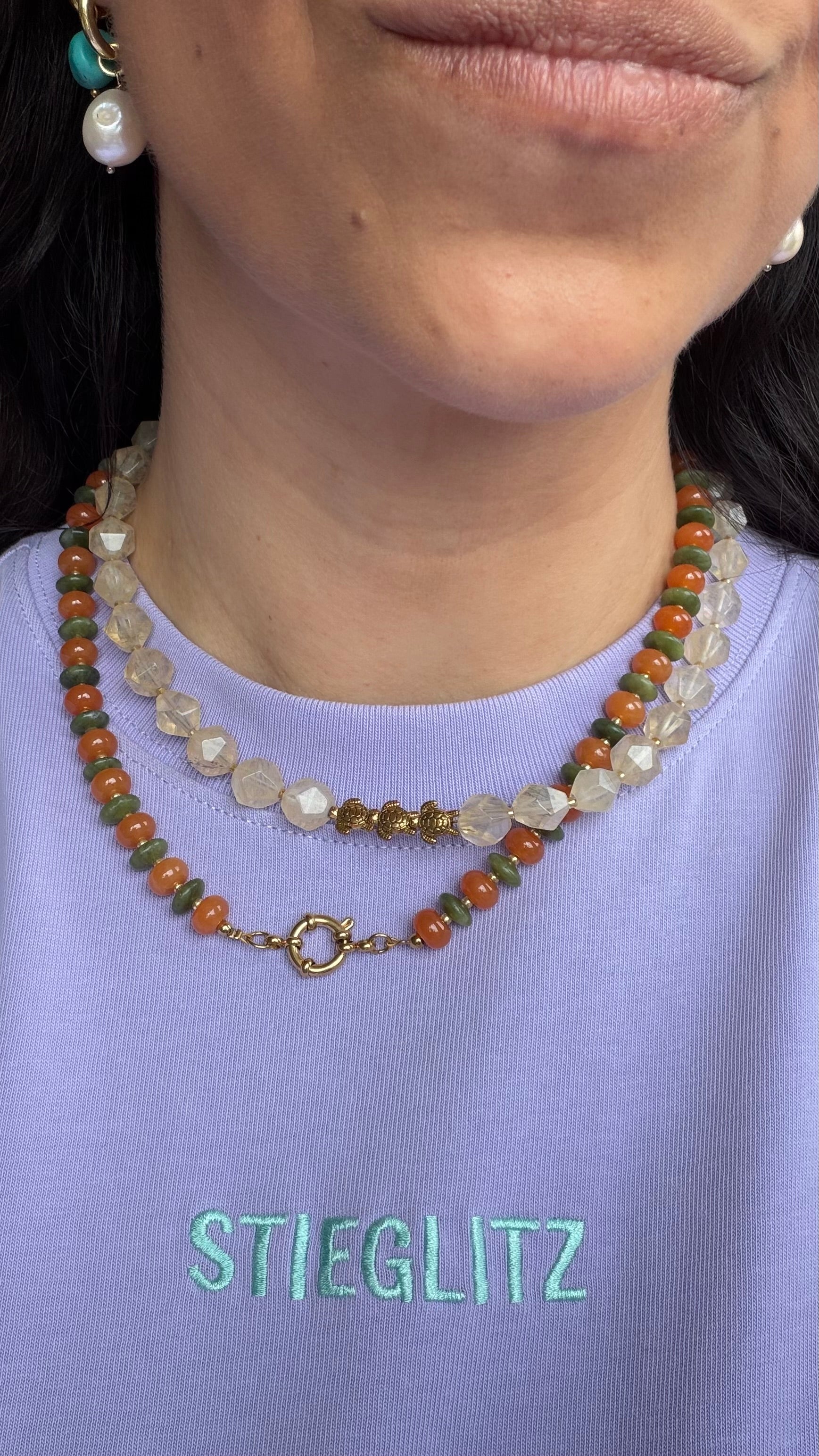 Gem mix necklace - orange & green