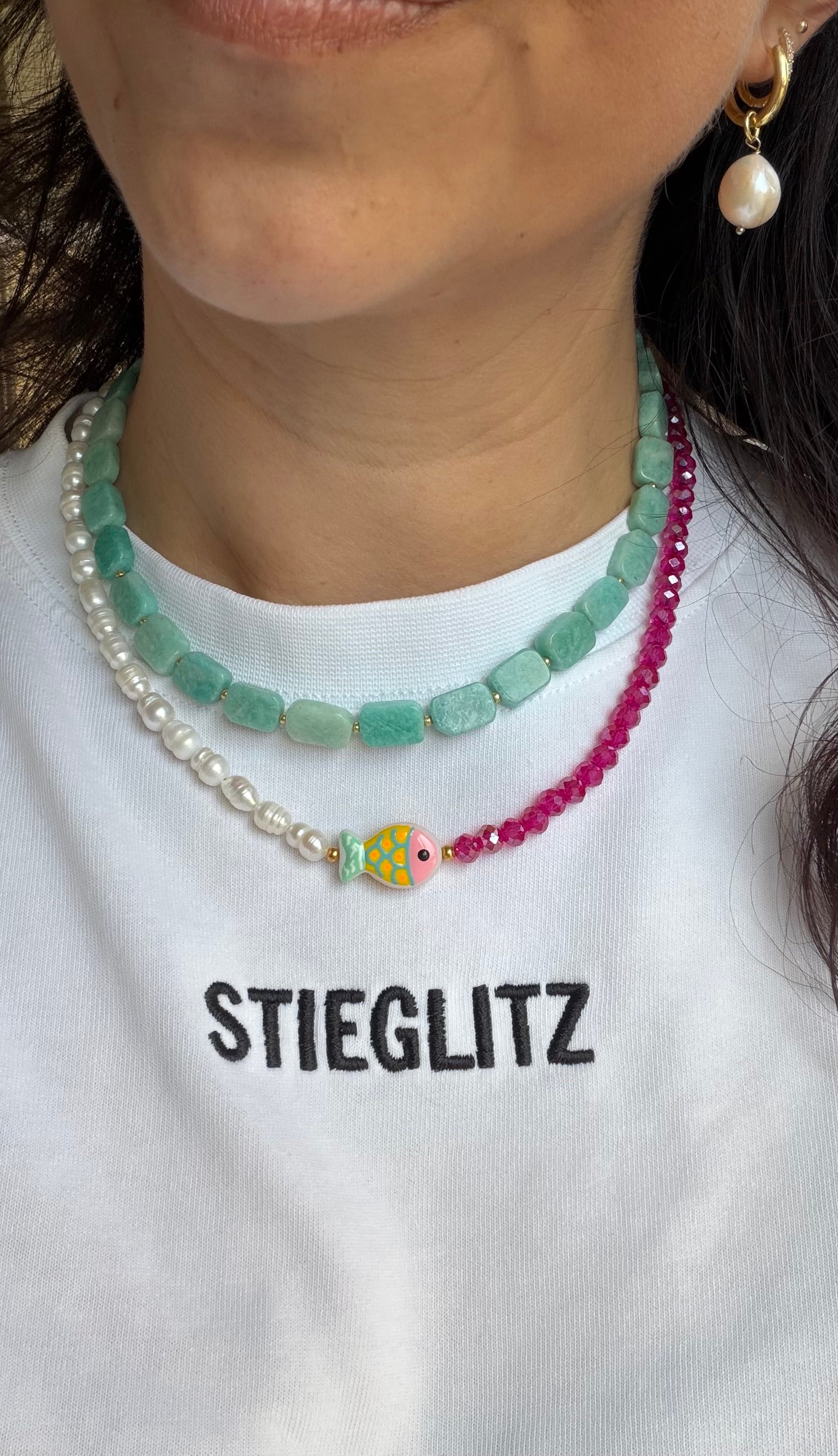 Fish Necklace - Facet & pearls
