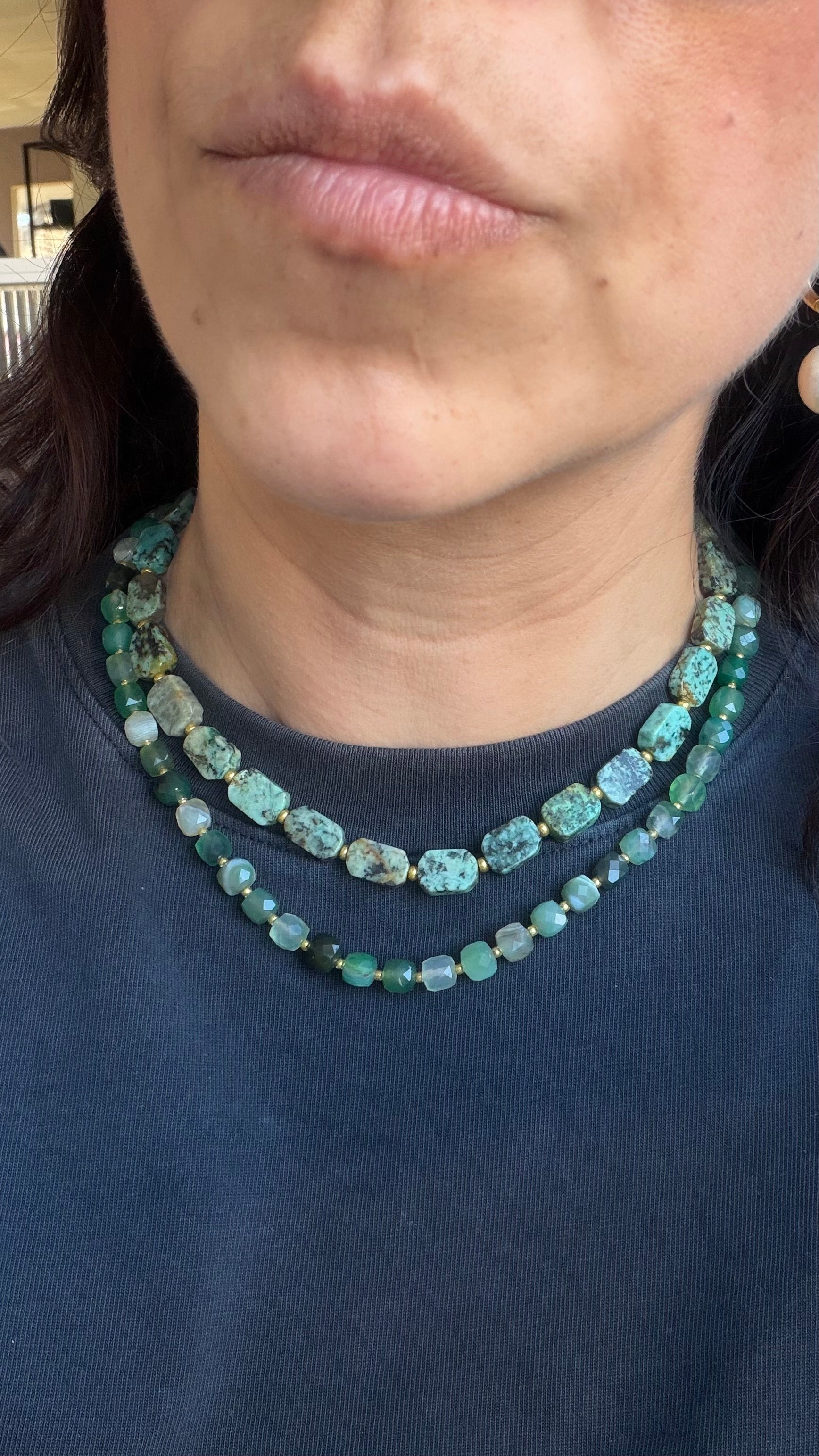 Green facet agate necklace