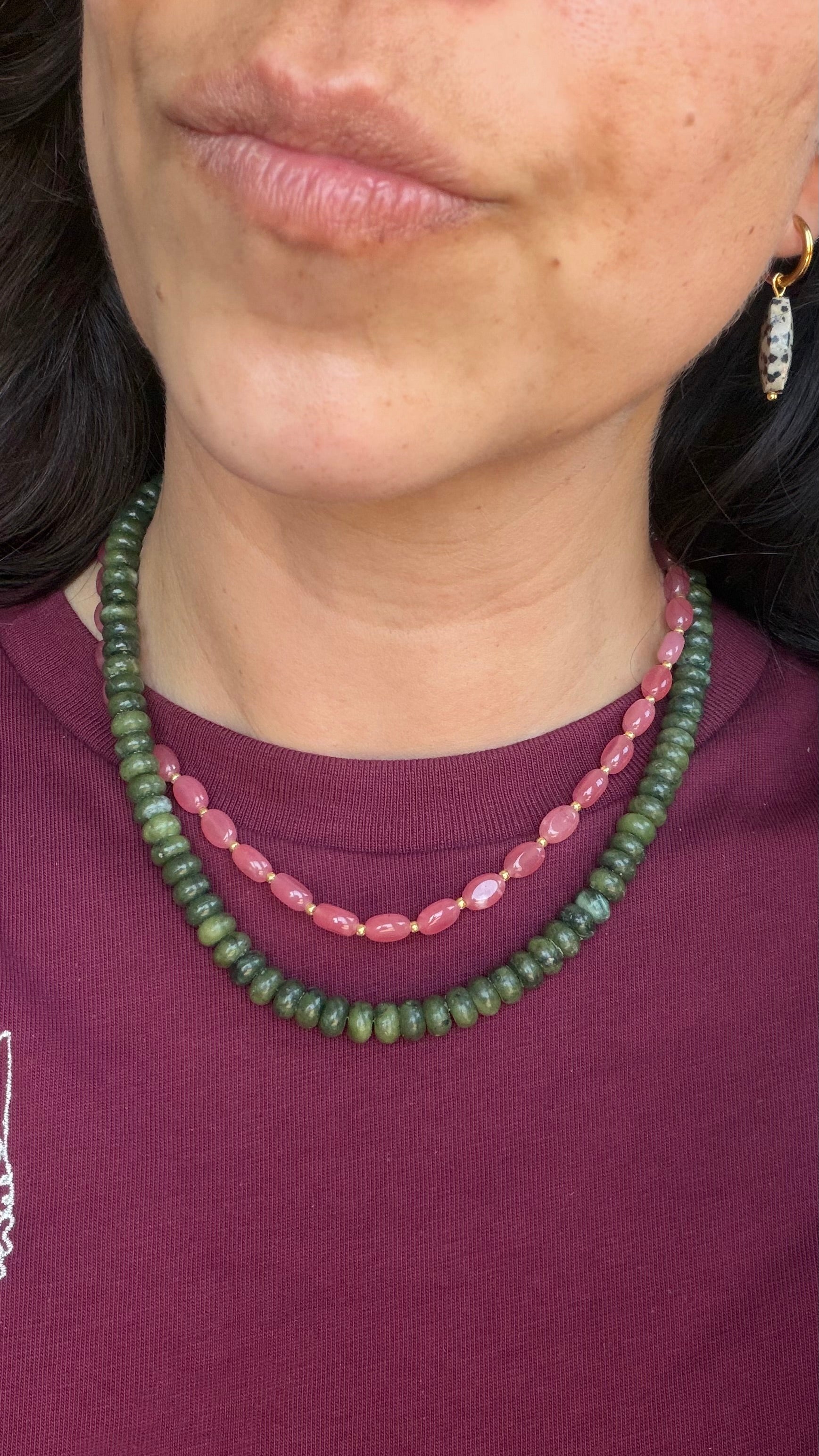 Dark green jade necklace