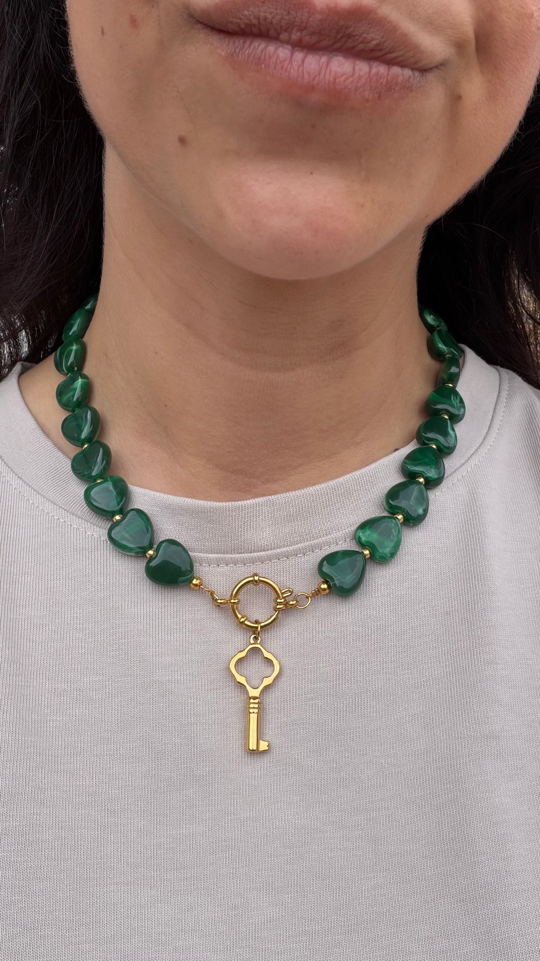 Acrylic necklace - Green hearts