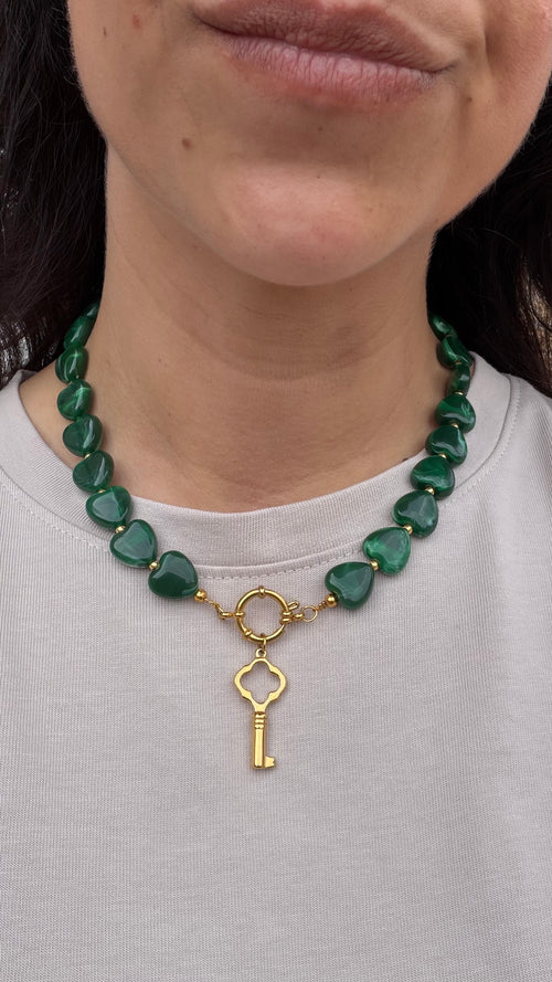 Acrylic necklace - Green hearts