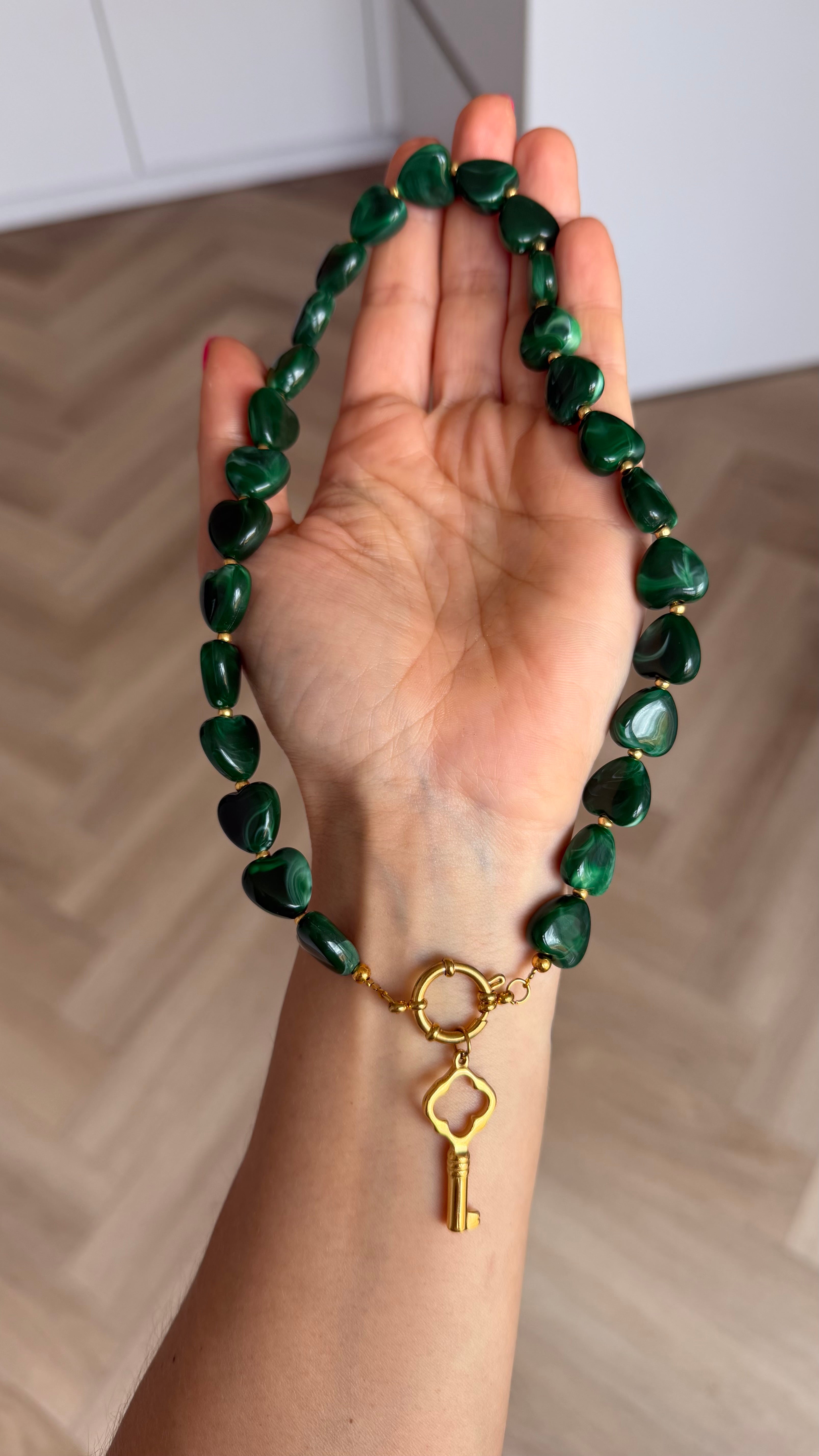 Acrylic necklace - Green hearts