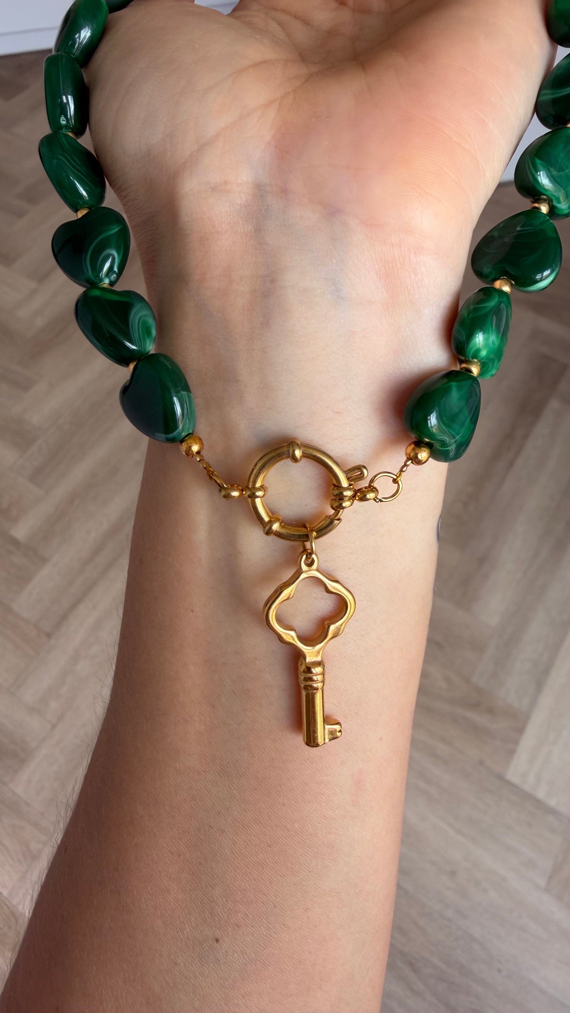 Acrylic necklace - Green hearts