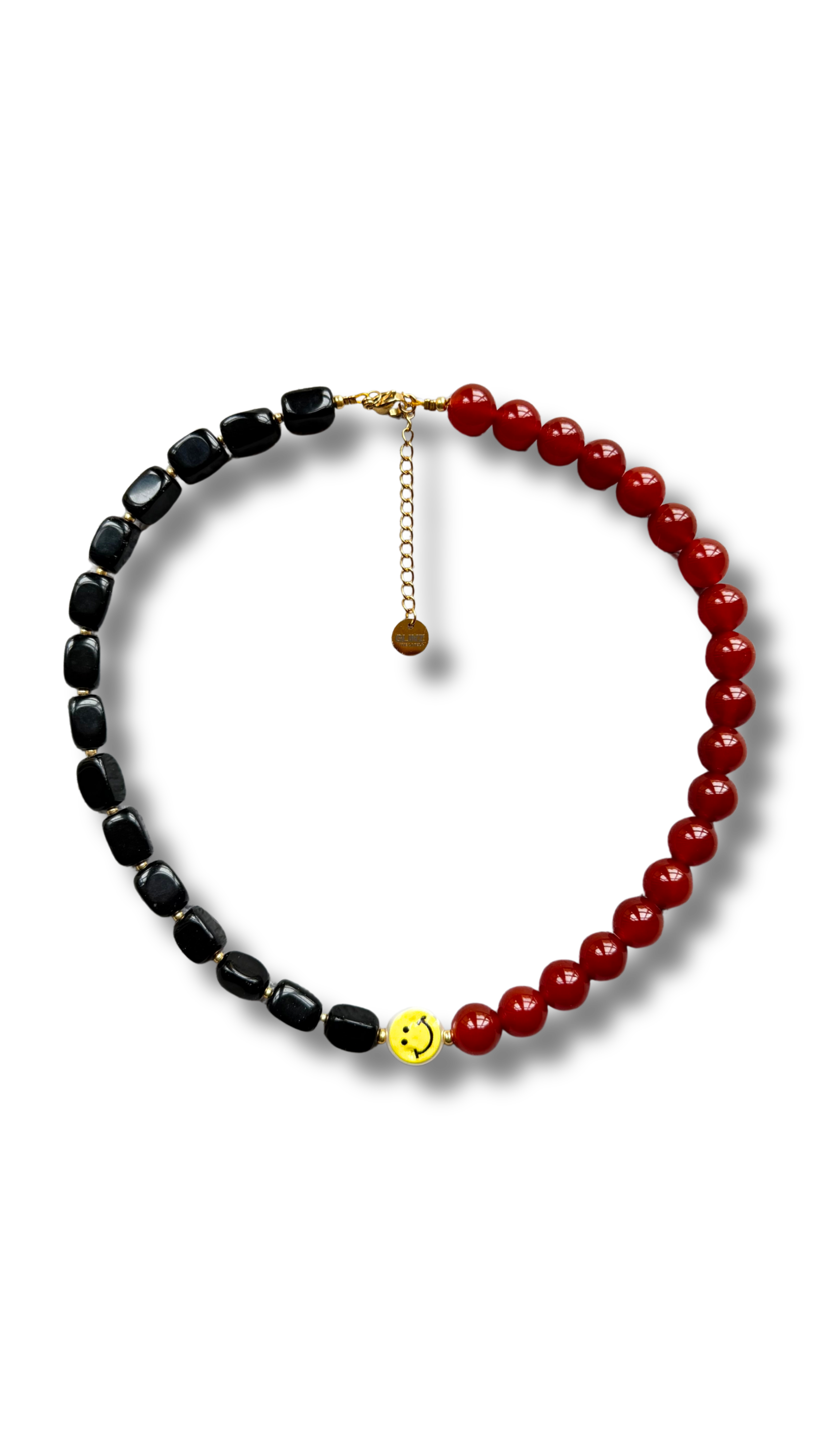 Smiley Necklace - Obsidian & Carnelian
