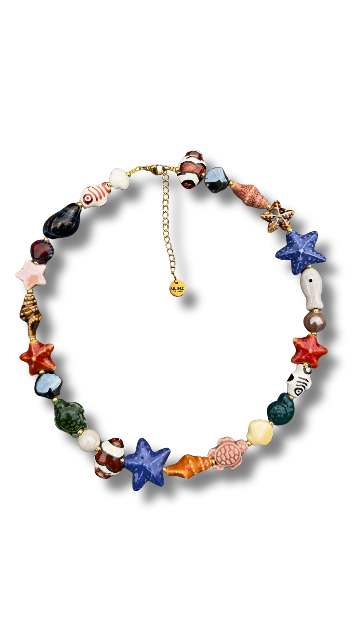 Glinz the Label Fruits de Mer ketting met kleurrijke keramische kralen in zee thema en stainless steel details